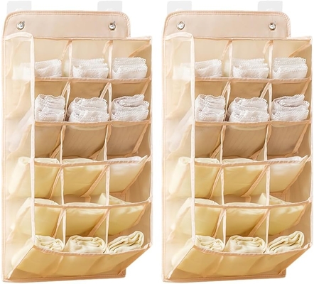 3D NEW DURABLE CLOSET HANGING ORGANIZER WITH 3D MESH POCKETS, WALL SHELF WARDROBE HANGING STORAGE BAG (BEIGE-2PACK)