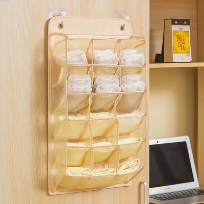 3D NEW DURABLE CLOSET HANGING ORGANIZER WITH 3D MESH POCKETS, WALL SHELF WARDROBE HANGING STORAGE BAG (BEIGE-2PACK)