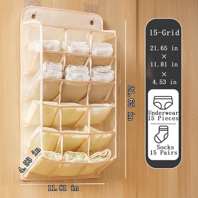 3D NEW DURABLE CLOSET HANGING ORGANIZER WITH 3D MESH POCKETS, WALL SHELF WARDROBE HANGING STORAGE BAG (BEIGE-2PACK)