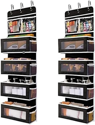 JARLINK 2 Pack 5-Shelf Over Door Hanging Organizer, Foldable Wall Mount 4 Big Pocket Large Capacity Storage with PVC