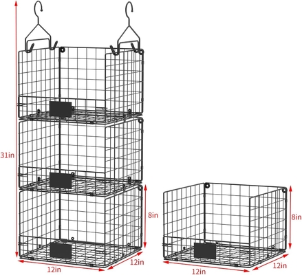 Sonyabecca 3-Tier Hanging Closet Organizer with Name Plate, Clothes Hanging Shelves 5 S Hooks, Wall Mount & Cabinet