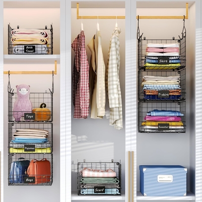 Sonyabecca 3-Tier Hanging Closet Organizer with Name Plate, Clothes Hanging Shelves 5 S Hooks, Wall Mount & Cabinet