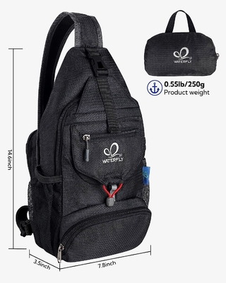 WATERFLY PACKABLE SMALL CROSSBODY SLING BACKPACK SHOULDER CHEST BAG DAYPACK FOR HIKING TRAVELING