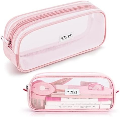 Kalidi Grid Mesh Pencil Case Large Capacity Pencil Case Big Pencil Pouch With Zipper Simple Stationery Bag Aesthetic Pen