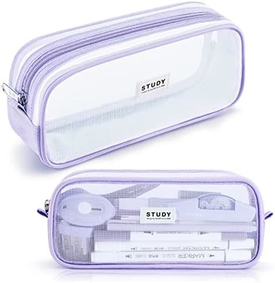 Kalidi Grid Mesh Pencil Case Large Capacity Pencil Case Big Pencil Pouch With Zipper Simple Stationery Bag Aesthetic Pen