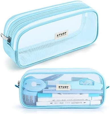 Kalidi Grid Mesh Pencil Case Large Capacity Pencil Case Big Pencil Pouch With Zipper Simple Stationery Bag Aesthetic Pen