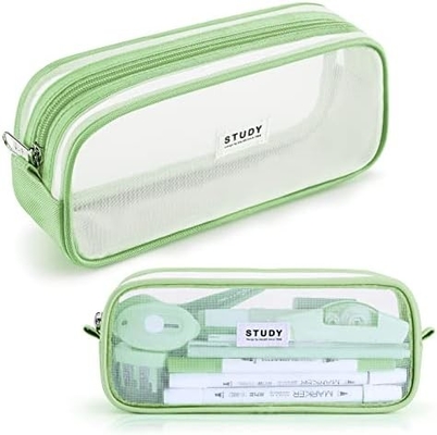 Kalidi Grid Mesh Pencil Case Large Capacity Pencil Case Big Pencil Pouch With Zipper Simple Stationery Bag Aesthetic Pen