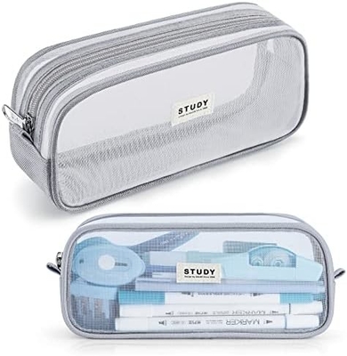 Kalidi Grid Mesh Pencil Case Large Capacity Pencil Case Big Pencil Pouch With Zipper Simple Stationery Bag Aesthetic Pen