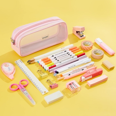 Kalidi Grid Mesh Pencil Case Large Capacity Pencil Case Big Pencil Pouch With Zipper Simple Stationery Bag Aesthetic Pen