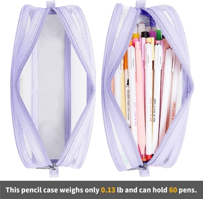 Kalidi Grid Mesh Pencil Case Large Capacity Pencil Case Big Pencil Pouch With Zipper Simple Stationery Bag Aesthetic Pen