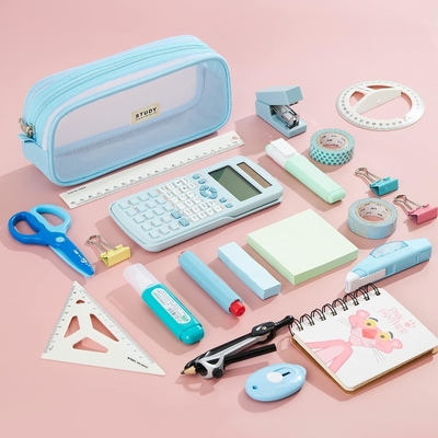 Kalidi Grid Mesh Pencil Case Large Capacity Pencil Case Big Pencil Pouch With Zipper Simple Stationery Bag Aesthetic Pen