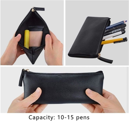 MROCO Pencil Case Pencil Pouch Black Pencil Bag PU Leather Pen Case Small Zipper Pouch for Pencils, Pens, Markers, Makeu