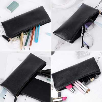 MROCO Pencil Case Pencil Pouch Black Pencil Bag PU Leather Pen Case Small Zipper Pouch for Pencils, Pens, Markers, Makeu