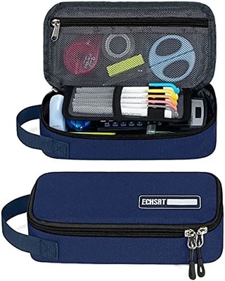 ECHSRT Large Pencil Case, Aesthetic Pen Pouch With Big Capacity, Minimalist Portable Stationery Bag With Handle For