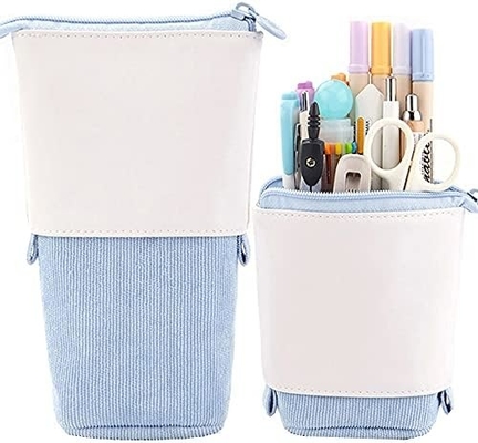 Telescopic Pencil Bag Pen Holder Stationery Case, PU Corduroy Stand-up Retractable Transformer Bag Colorful Organizer,