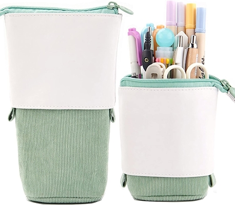 Telescopic Pencil Bag Pen Holder Stationery Case, PU Corduroy Stand-up Retractable Transformer Bag Colorful Organizer,