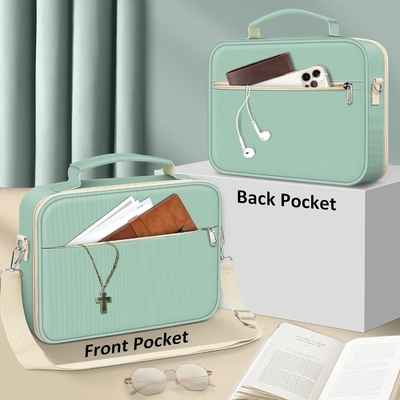 FINPAC Large Bible Cover w/Shoulder Strap, Carrying Book Case Church Bag Bible Protective w/Pen Slots and Zippered