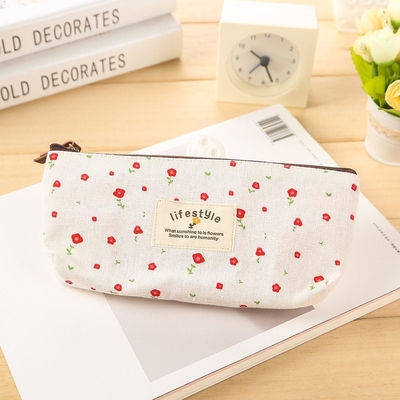 Pencil Case, Cute Floral Flower Canvas Zipper Pencil Cases Lovely Fabric Flower Tree Pen Bags Supplies 4 Pcs