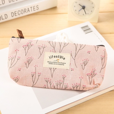 Pencil Case, Cute Floral Flower Canvas Zipper Pencil Cases Lovely Fabric Flower Tree Pen Bags Supplies 4 Pcs
