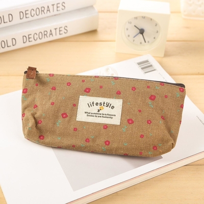 Pencil Case, Cute Floral Flower Canvas Zipper Pencil Cases Lovely Fabric Flower Tree Pen Bags Supplies 4 Pcs