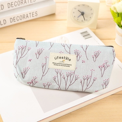 Pencil Case, Cute Floral Flower Canvas Zipper Pencil Cases Lovely Fabric Flower Tree Pen Bags Supplies 4 Pcs