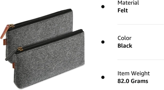 ProCase Pencil Bag Pen Case, Felt Students Stationery Pouch Zipper Bag For Pens, Pencils, Highlighters, Gel Pen, Markers