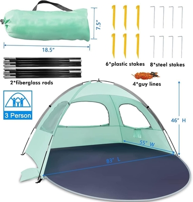 WhiteFang Beach Tent Anti-UV Portable Sun Shade Shelter for 3/4/6 Person, Extendable Floor with 3 Ventilating Mesh