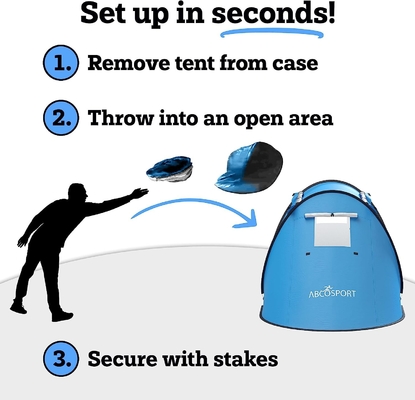 Abco 2-Person Pop Up Tent - Portable Cabana with 2 Doors, Water-Resistant and UV Protection, Carrying Bag - Sky Blue