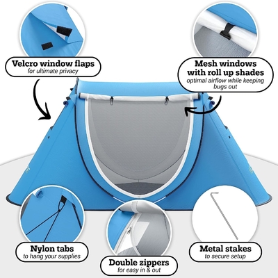 Abco 2-Person Pop Up Tent - Portable Cabana with 2 Doors, Water-Resistant and UV Protection, Carrying Bag - Sky Blue