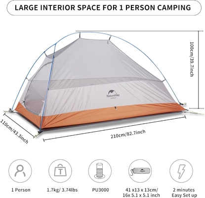 Naturehike Cloud-Up 1 Person Tent Lightweight Backpacking Tent for One Man, Waterproof Ultralight Single Person Tent, Do