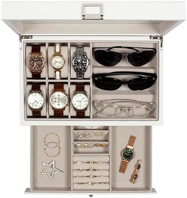 GUKA Watch Box 12 Slot Watch Display Organizer Leather Jewelry Case Drawer Glass Birthday for Men Women, Child Husband
