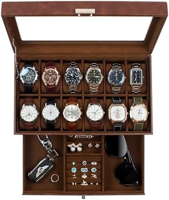 GUKA Watch Box 12 Slot Watch Display Organizer Leather Jewelry Case Drawer Glass Birthday for Men Women, Child Husband