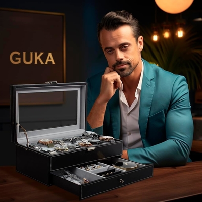 GUKA Watch Box 12 Slot Watch Display Organizer Leather Jewelry Case Drawer Glass Birthday for Men Women, Child Husband