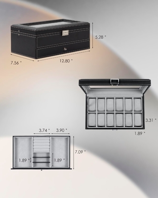 GUKA Watch Box 12 Slot Watch Display Organizer Leather Jewelry Case Drawer Glass Birthday for Men Women, Child Husband