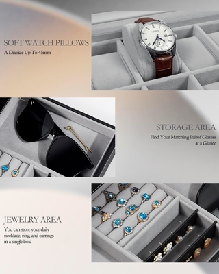 GUKA Watch Box 12 Slot Watch Display Organizer Leather Jewelry Case Drawer Glass Birthday for Men Women, Child Husband