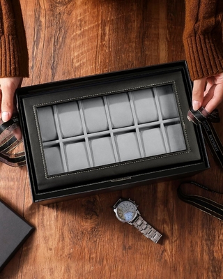 GUKA Watch Box 12 Slot Watch Display Organizer Leather Jewelry Case Drawer Glass Birthday for Men Women, Child Husband