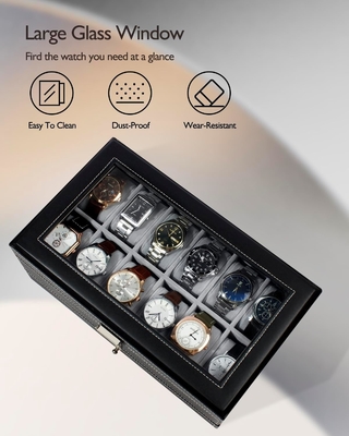 GUKA Watch Box 12 Slot Watch Display Organizer Leather Jewelry Case Drawer Glass Birthday for Men Women, Child Husband