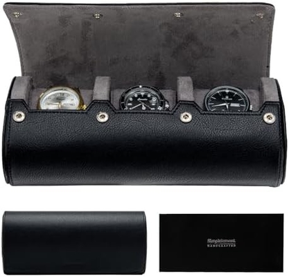 Watch Travel Case, Watch Roll for 3 Watches,Premium Faux Leather, Gift-box packaging【Brown】