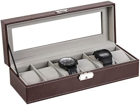 NEX 6 Slots Watch Box Organizer for Men, Black Watch Holder Stand Display Storage Case
