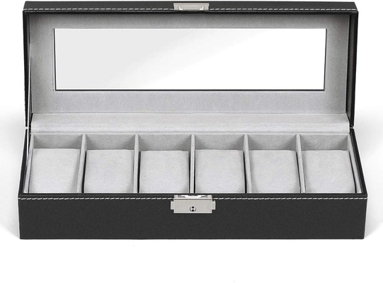 NEX 6 Slots Watch Box Organizer for Men, Black Watch Holder Stand Display Storage Case