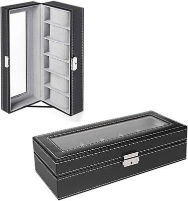 NEX 6 Slots Watch Box Organizer for Men, Black Watch Holder Stand Display Storage Case