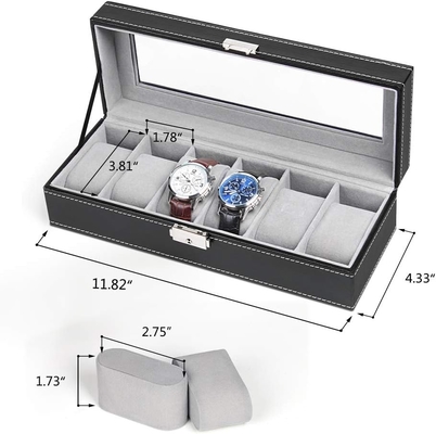 NEX 6 Slots Watch Box Organizer for Men, Black Watch Holder Stand Display Storage Case