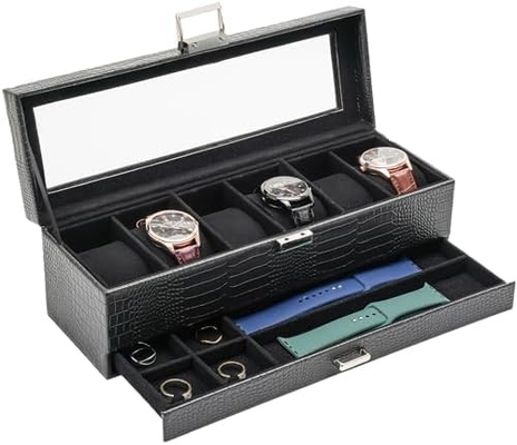 ProCase Watch Box Organizer for Men, 6 Slot Watch Display Case with Drawer, Father's Day Gift Mens Watch Holder Watch