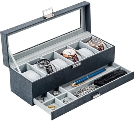 ProCase Watch Box Organizer for Men, 6 Slot Watch Display Case with Drawer, Father's Day Gift Mens Watch Holder Watch
