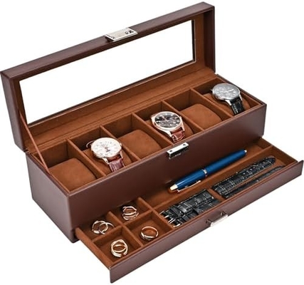 ProCase Watch Box Organizer for Men, 6 Slot Watch Display Case with Drawer, Father's Day Gift Mens Watch Holder Watch