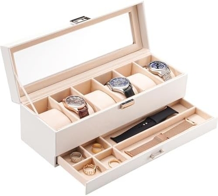 ProCase Watch Box Organizer for Men, 6 Slot Watch Display Case with Drawer, Father's Day Gift Mens Watch Holder Watch