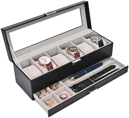 ProCase Watch Box Organizer for Men, 6 Slot Watch Display Case with Drawer, Father's Day Gift Mens Watch Holder Watch