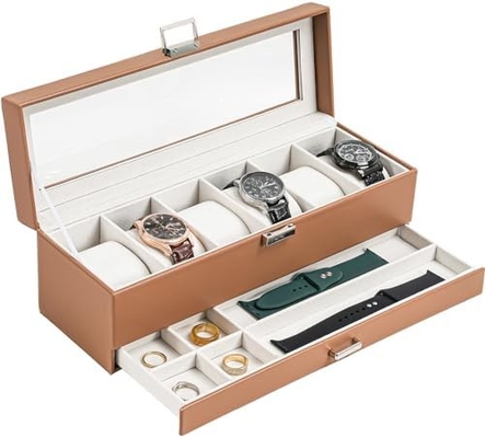 ProCase Watch Box Organizer for Men, 6 Slot Watch Display Case with Drawer, Father's Day Gift Mens Watch Holder Watch
