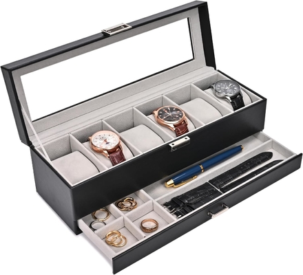 ProCase Watch Box Organizer for Men, 6 Slot Watch Display Case with Drawer, Father's Day Gift Mens Watch Holder Watch