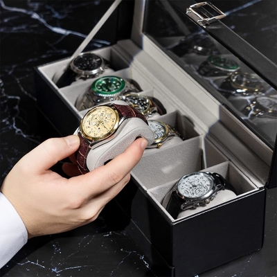 ProCase Watch Box Organizer for Men, 6 Slot Watch Display Case with Drawer, Father's Day Gift Mens Watch Holder Watch